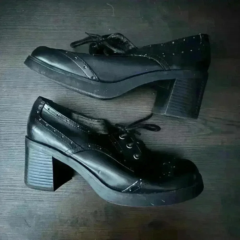 90s Y2K MUDD Black Chunky Grunge Goth Skater Platform Heels Size 8.5M Dennis - Picture 2 of 8